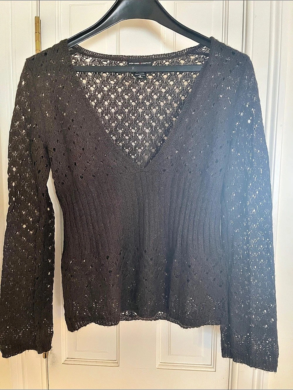 New York & Company Brown Mohair Blend V-Neck Size Small
